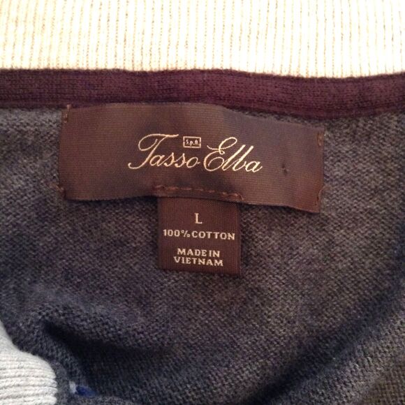 Tassa Elba Argyle Sweater Men L Gray 1/4 Zip Pullover Preppy Grandpa Winter Cozy - Picture 10 of 11